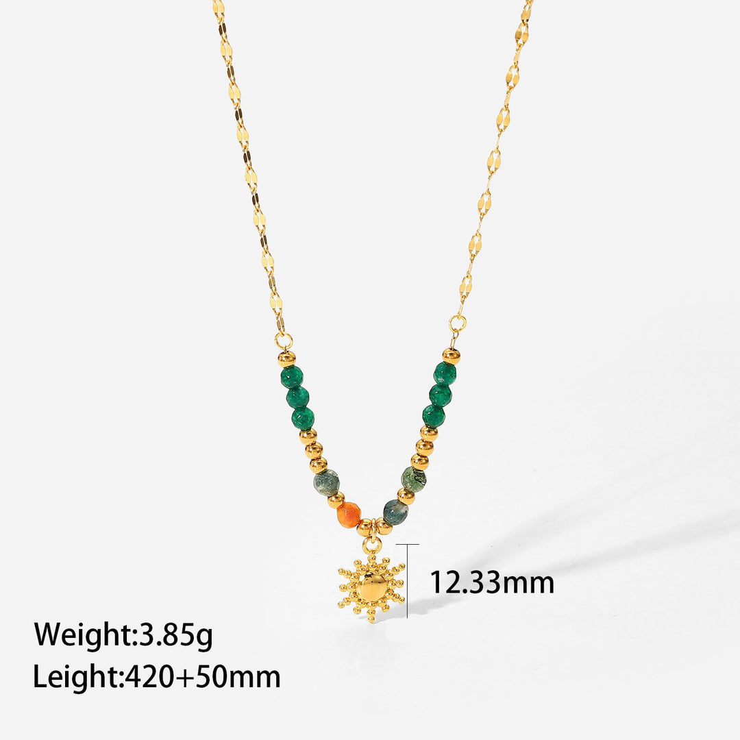 Collana con ciondolo in pietra del sole con labradorite e smeraldo Olivenorma