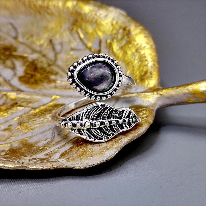 Anello vintage con foglia di pietra di luna della Boemia di Olivenorma - image 1