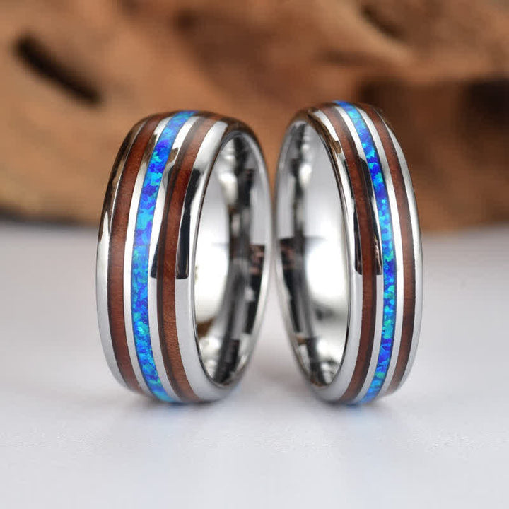 Anello Olivenorma in legno di Koa e conchiglia di abalone in carburo di tungsteno 