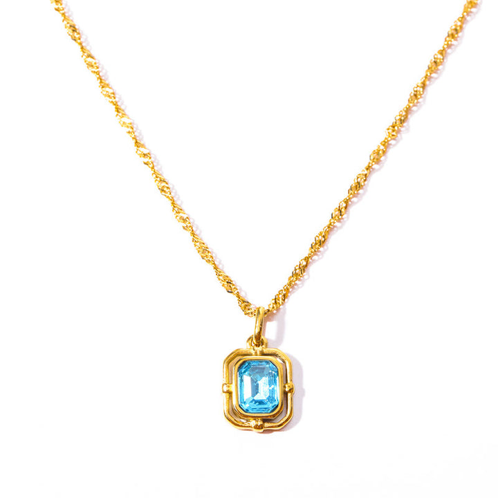 Collana Olivenorma Water Wave Chain Square Zircone Titanio Acciaio