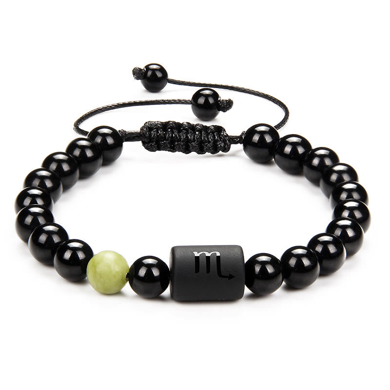 Olivenorma Bracciale intrecciato da uomo con zodiaco in onice nero naturale