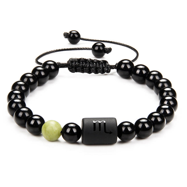 Olivenorma Bracciale intrecciato da uomo con zodiaco in onice nero naturale