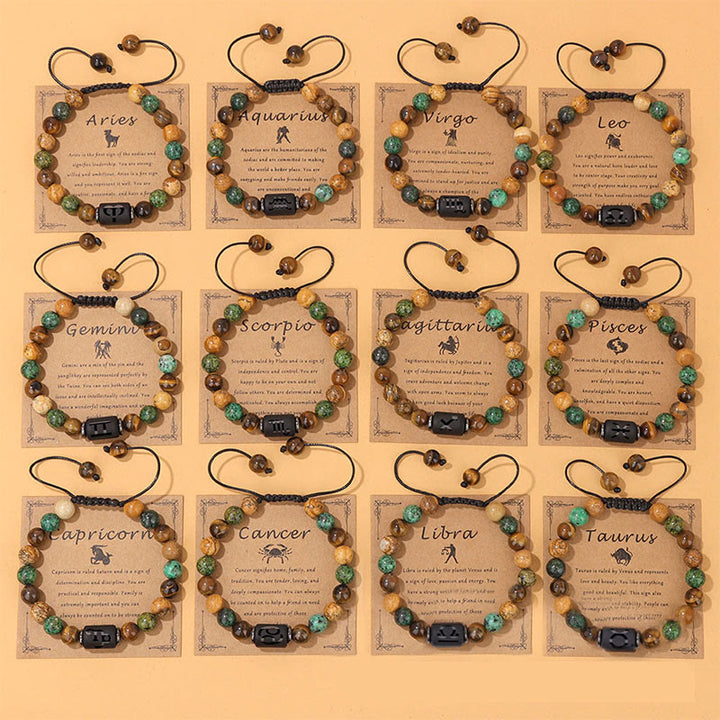 Braccialetto in pietra naturale Olivenorma Zodiaco intrecciato a mano