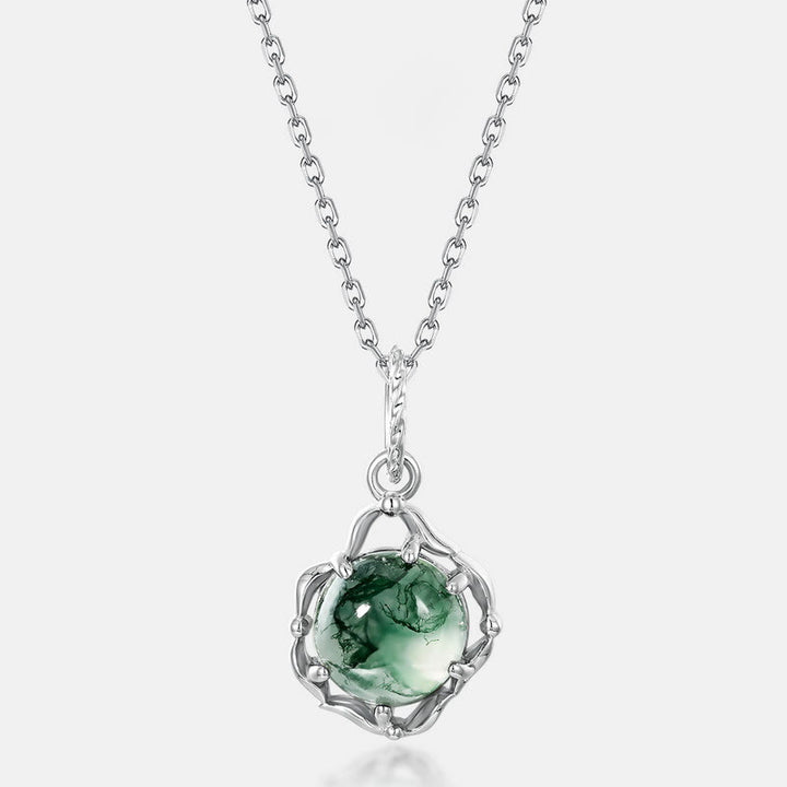 Collana con castone irregolare in agata muschiata Olivenorma S925