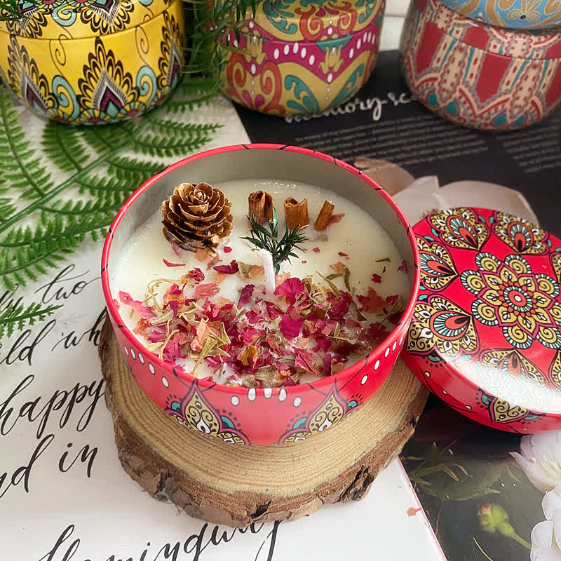 Candela aromatica con fiori secchi naturali