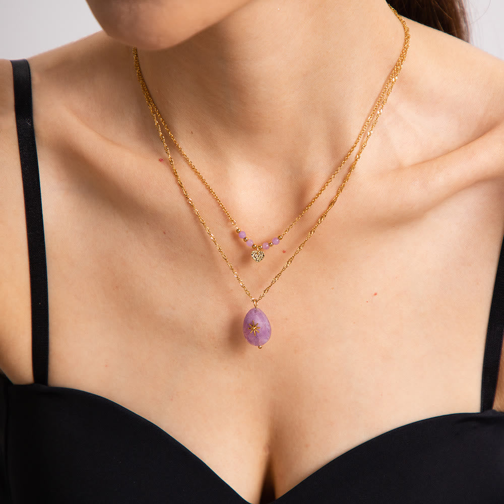Collana a doppio strato a forma di cuore in giada viola Olivenorma 