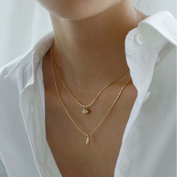 Collana a doppio strato con ciondolo malocchio in opalite Olivenorma - image 3