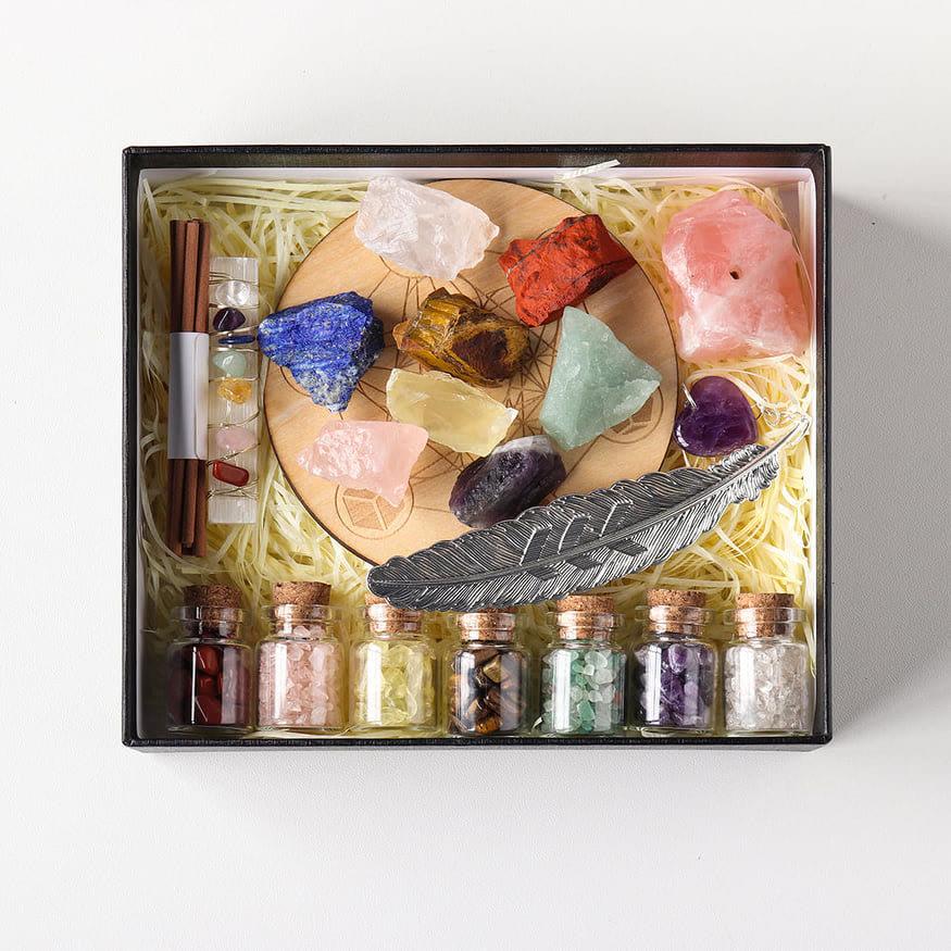 Olivenorma Natural Healing Gemstone Gravels 7 Chakra Pietra Grezza Set