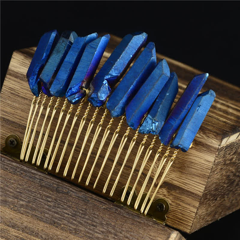 Pettine per capelli a forma di U in cristallo naturale con corona di cristallo