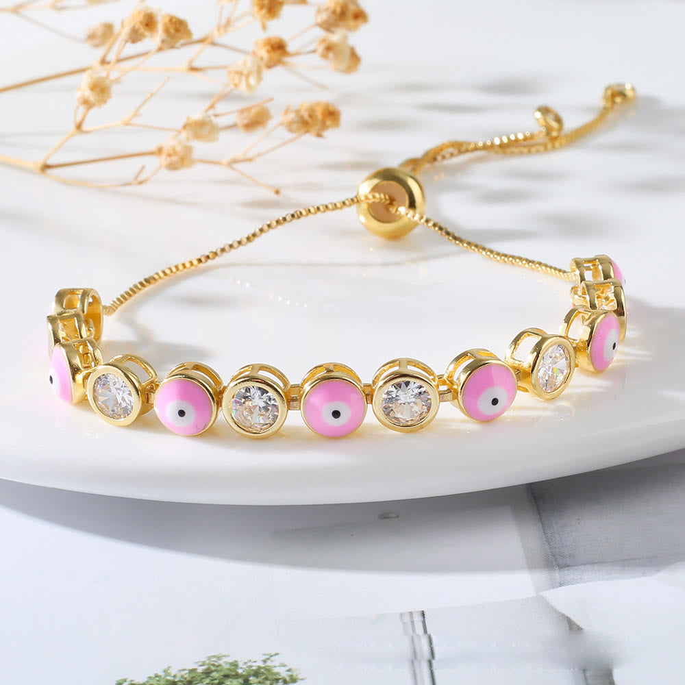 Braccialetto regolabile con zircone bianco e malocchio Olivenorma 