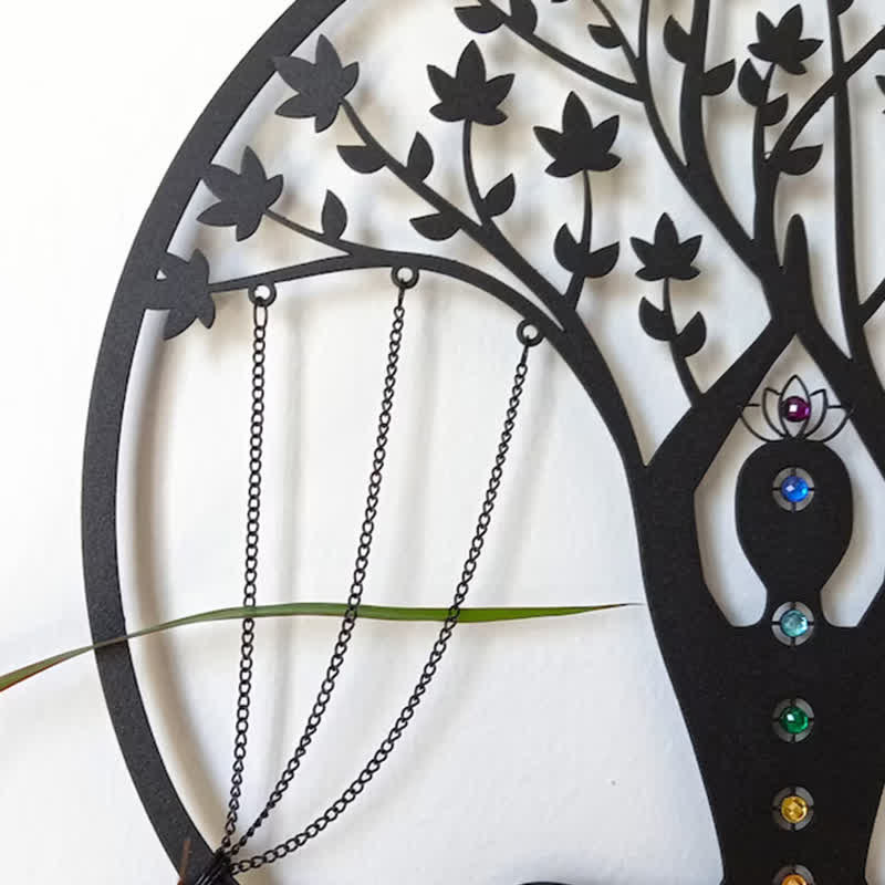 Olivenorma Albero della vita Decorazione da parete in metallo con chakra del loto