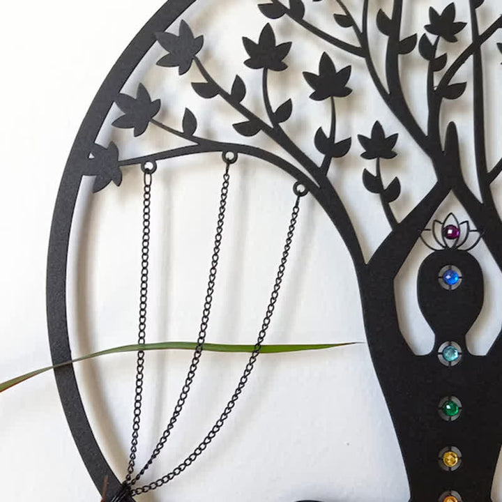 Olivenorma Albero della vita Decorazione da parete in metallo con chakra del loto