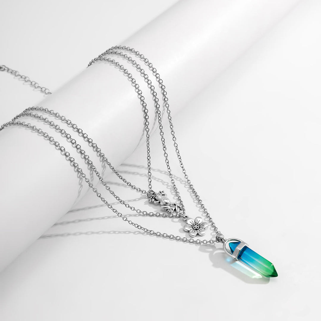 Olivenorma Set di collana con ciondolo a forma di fiore di rana in cristallo artificiale elettroplaccato colorato 
