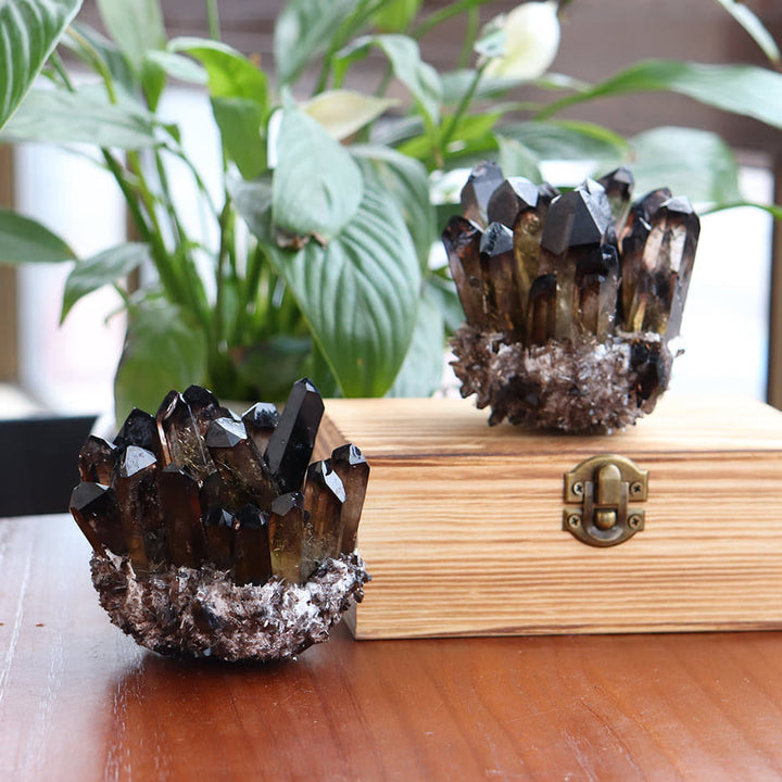 Decorazione con pietra preziosa a grappolo di quarzo fumé naturale Olivenorma