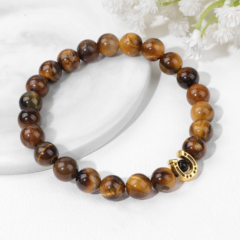 Olivenorma Bracciale con ciondolo a forma di ferro di cavallo con perline in pietra naturale da 8 mm 