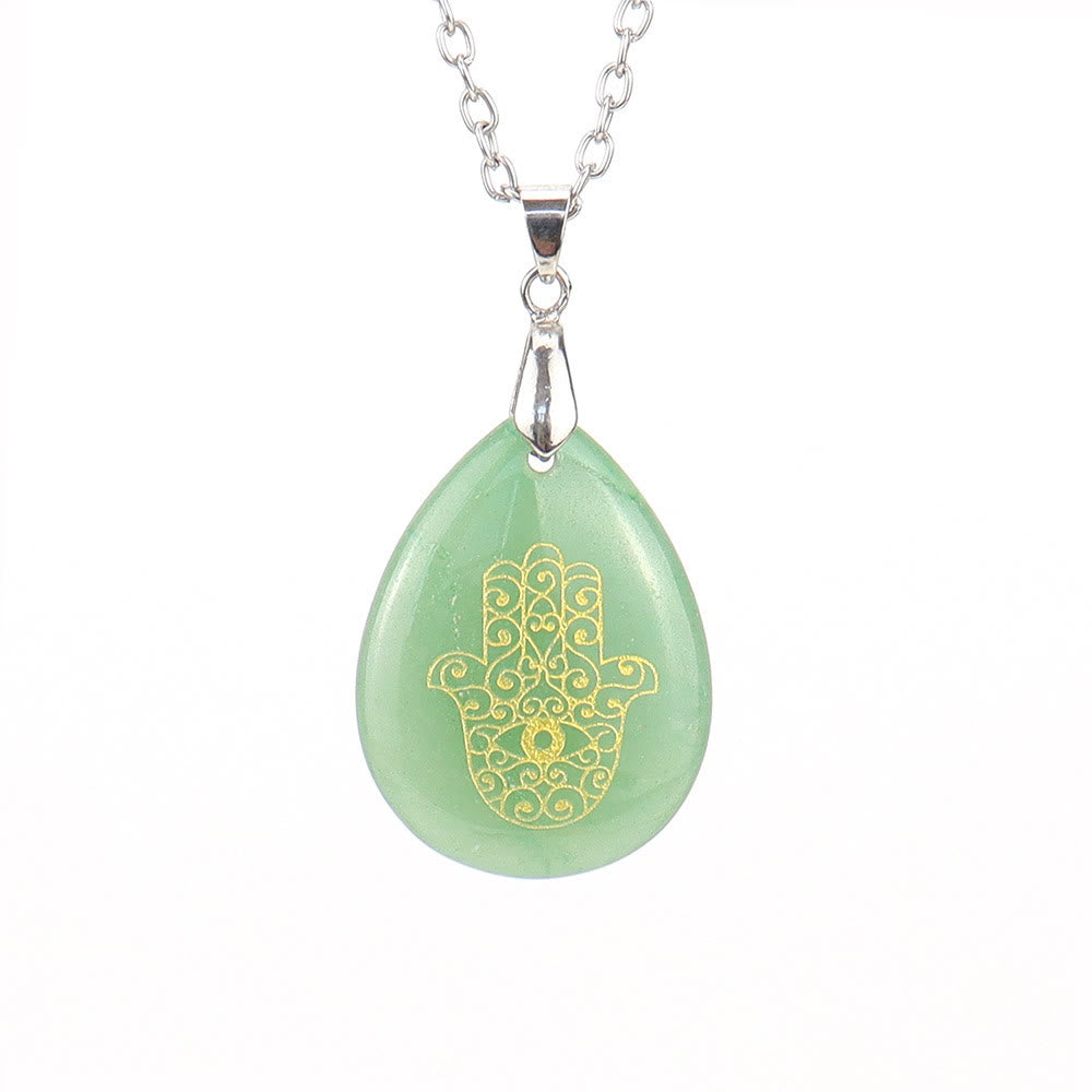 Olivenorma Collana con ciondolo Hamsa in cristallo a forma di goccia naturale
