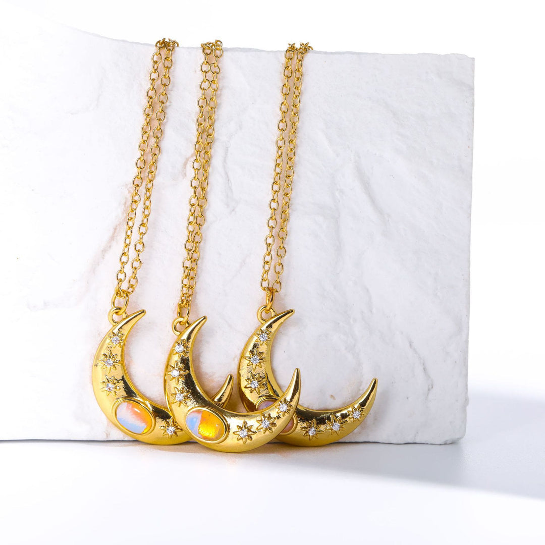 Collana con ciondolo in opale dorato Olivenorma Moon Clavicle
