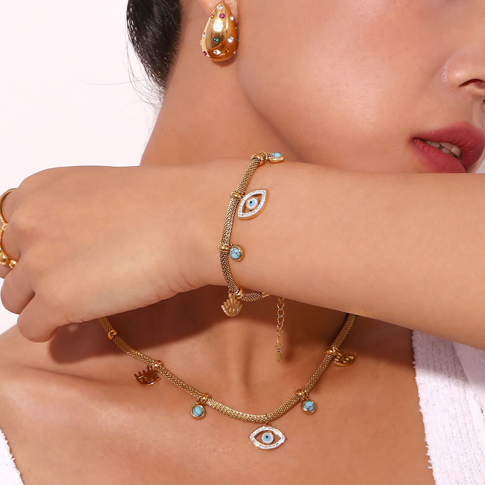 Collana Olivenorma con catena spessa e zircone bianco turchese malocchio 