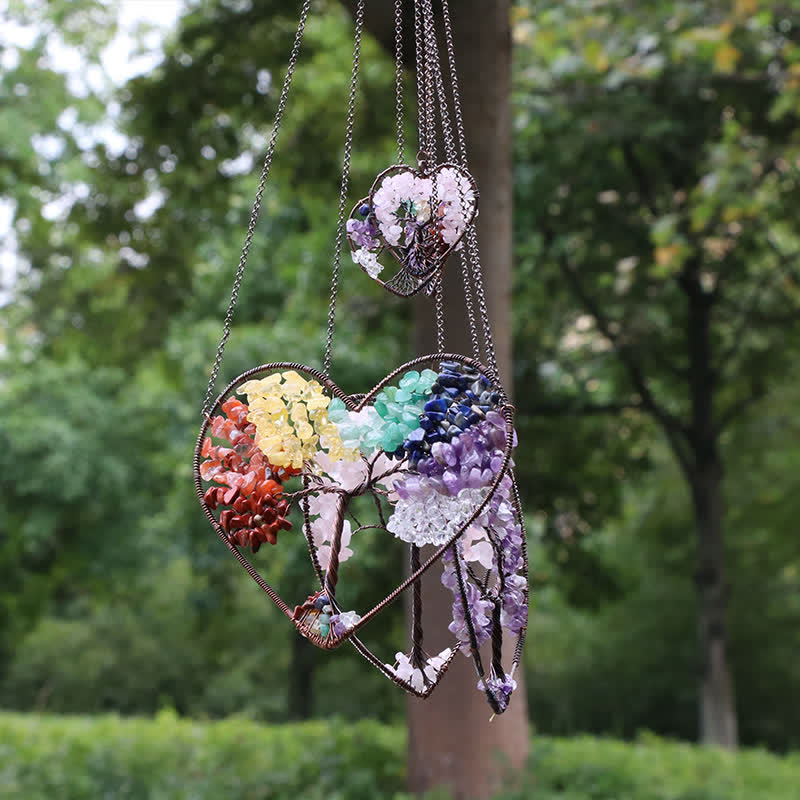 Olivenorma Cuore Forma Chakra Albero della Vita Cristallo Dream Catcher