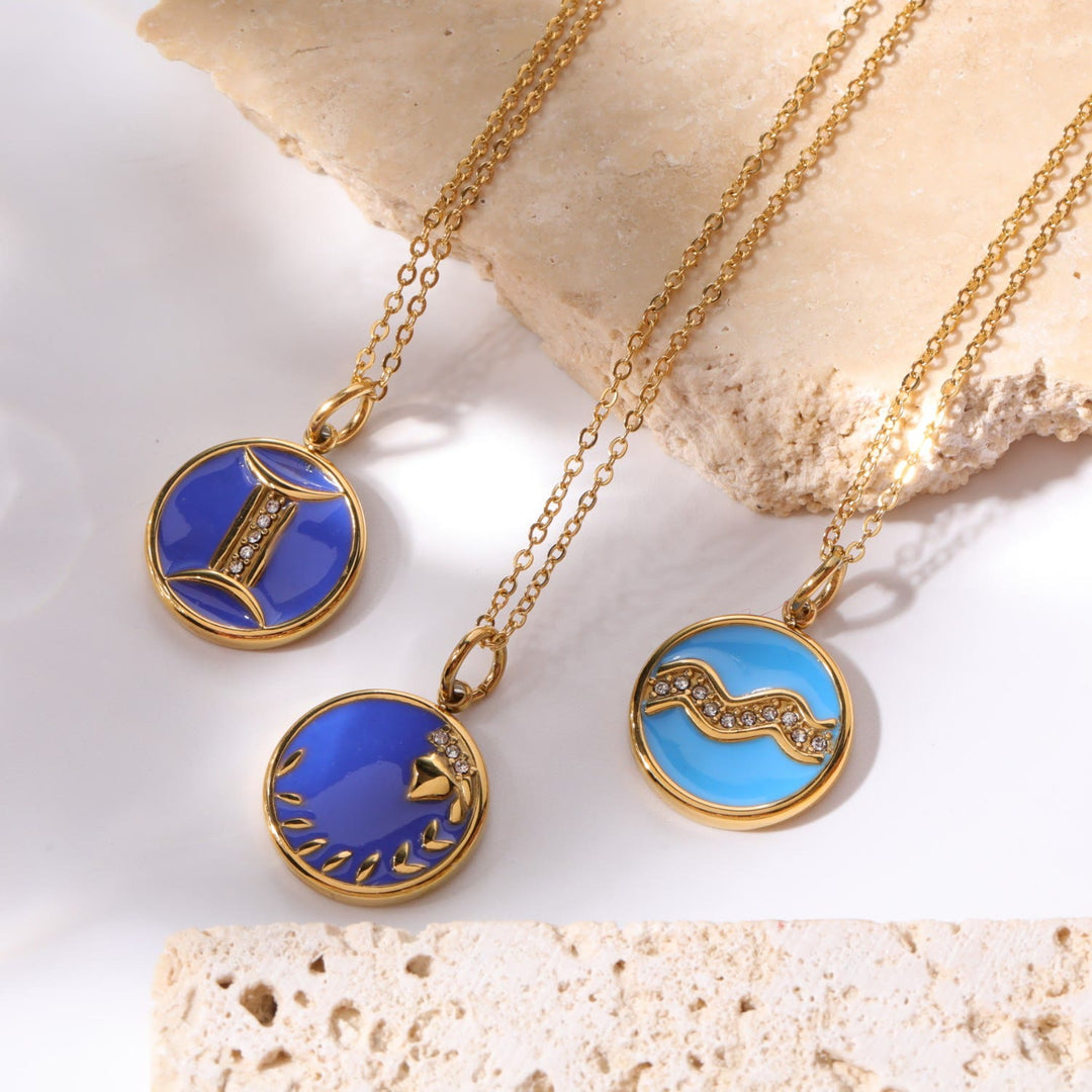 Collana Olivenorma in acciaio inossidabile 18k con zircone bianco e zodiaco vintage