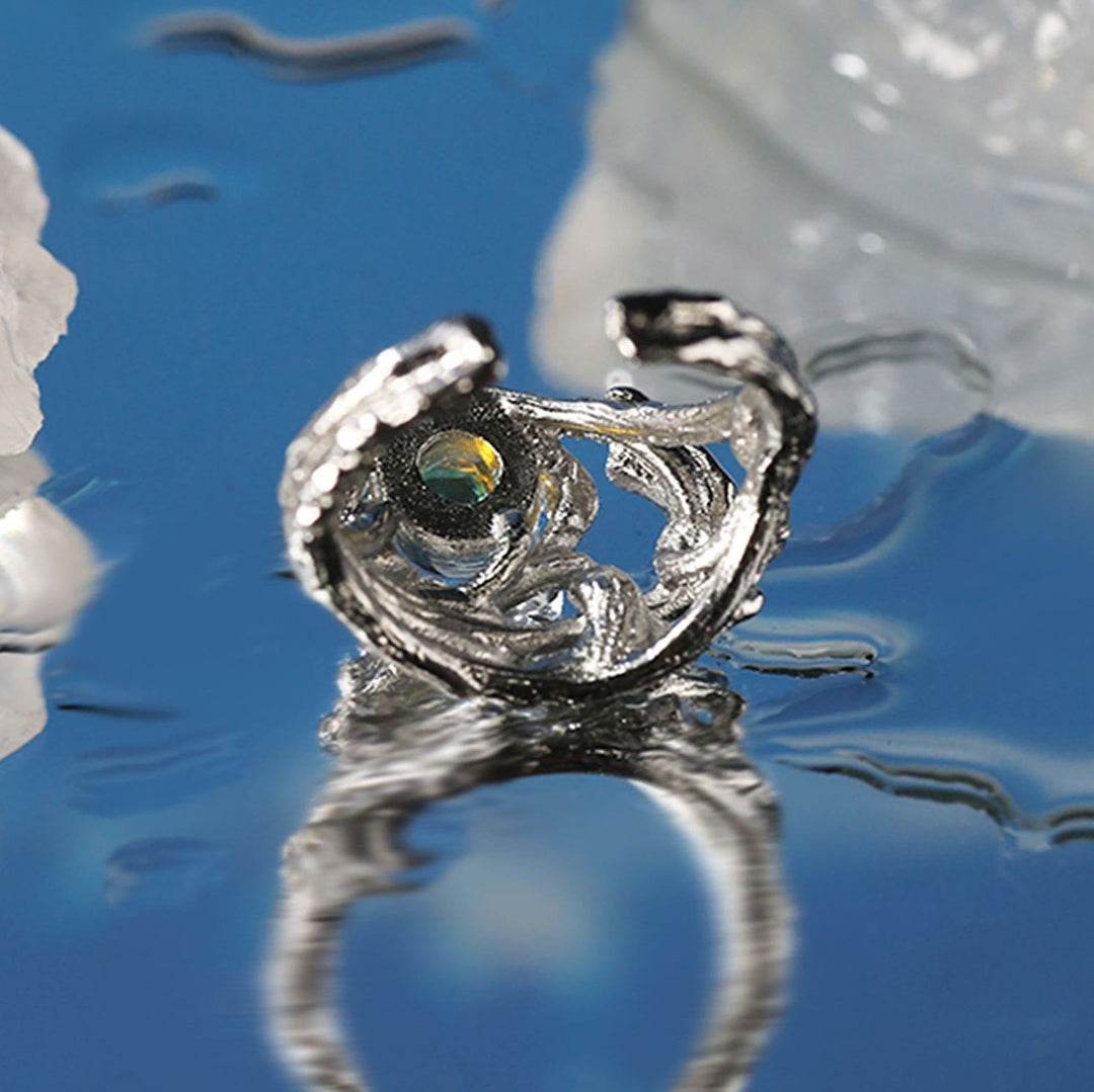 Anello in pietra di luna con motivo a rami irregolari Olivenorma
