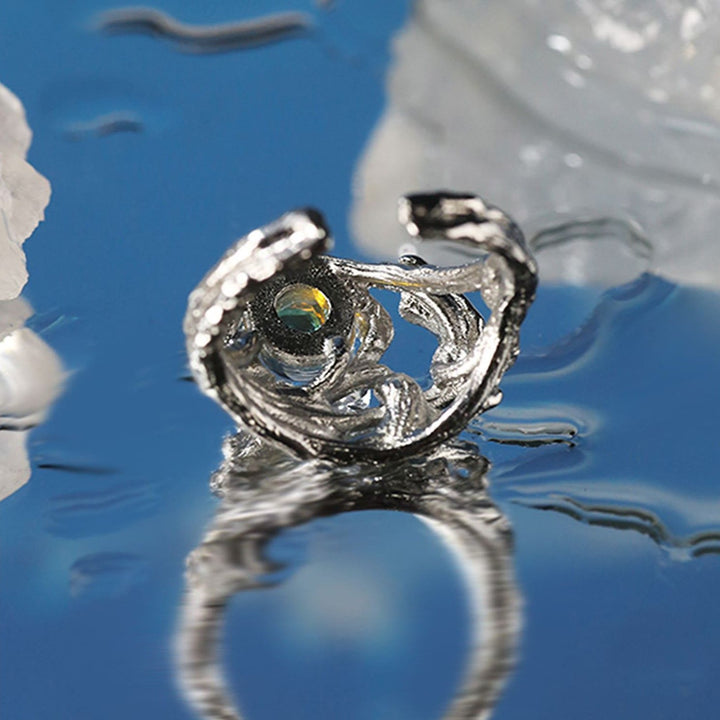 Anello in pietra di luna con motivo a rami irregolari Olivenorma