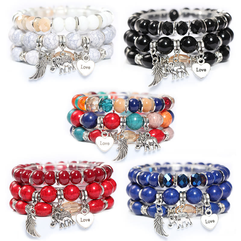 Olivenorma Set di bracciali con perline e ciondolo a forma di cuore con ali di elefante