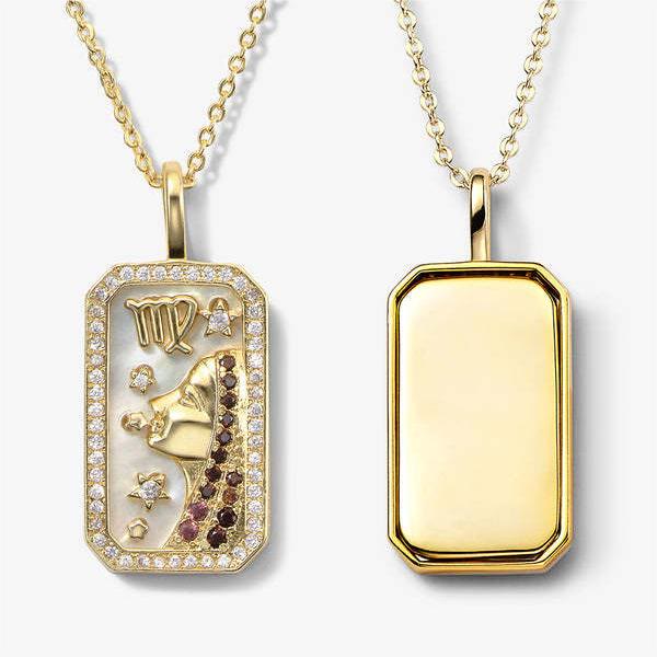 Collana Olivenorma con targhetta incisa con zircone bianco e 12 segni zodiacali 
