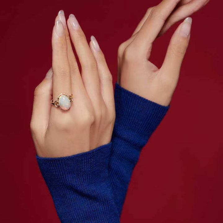 Olivenorma Anello regolabile con design laterale Big Opal Love 