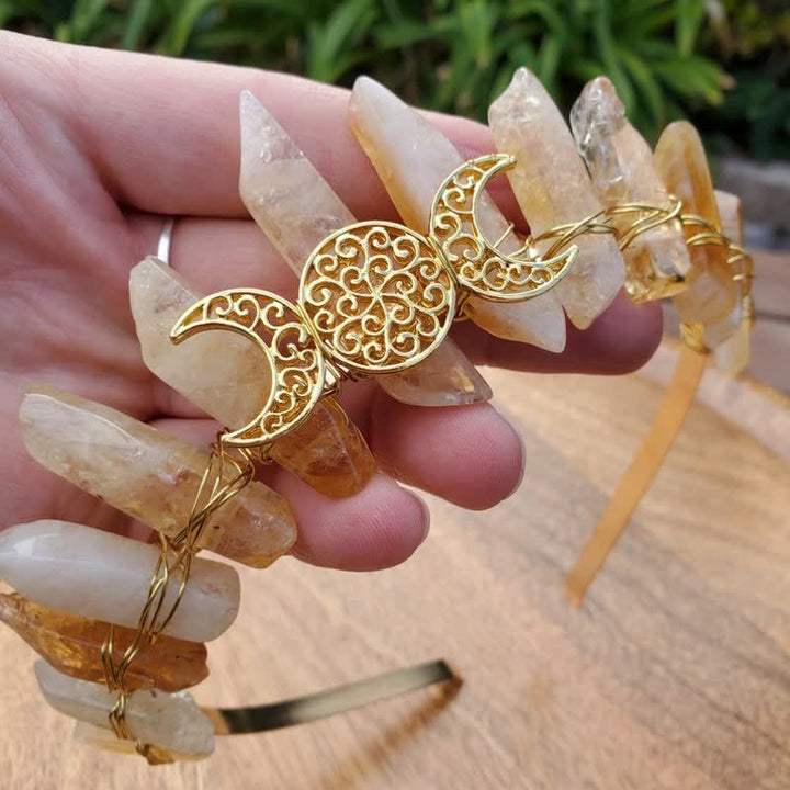 Corona in citrino Olivenorma con corona in cristallo con fase lunare in oro