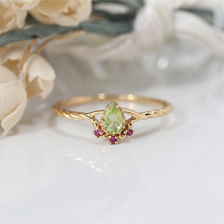 Olivenorma Dainty Peridot Pink Crystal Anello Regolabile Impilabile