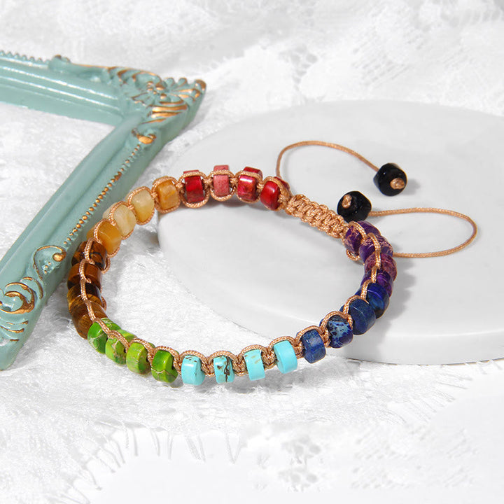 Bracciale intrecciato con perline di pietra naturale Olivenorma 
