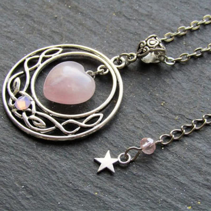 Collana con cuore, luna e stella in quarzo rosa della Boemia Olivenorma 