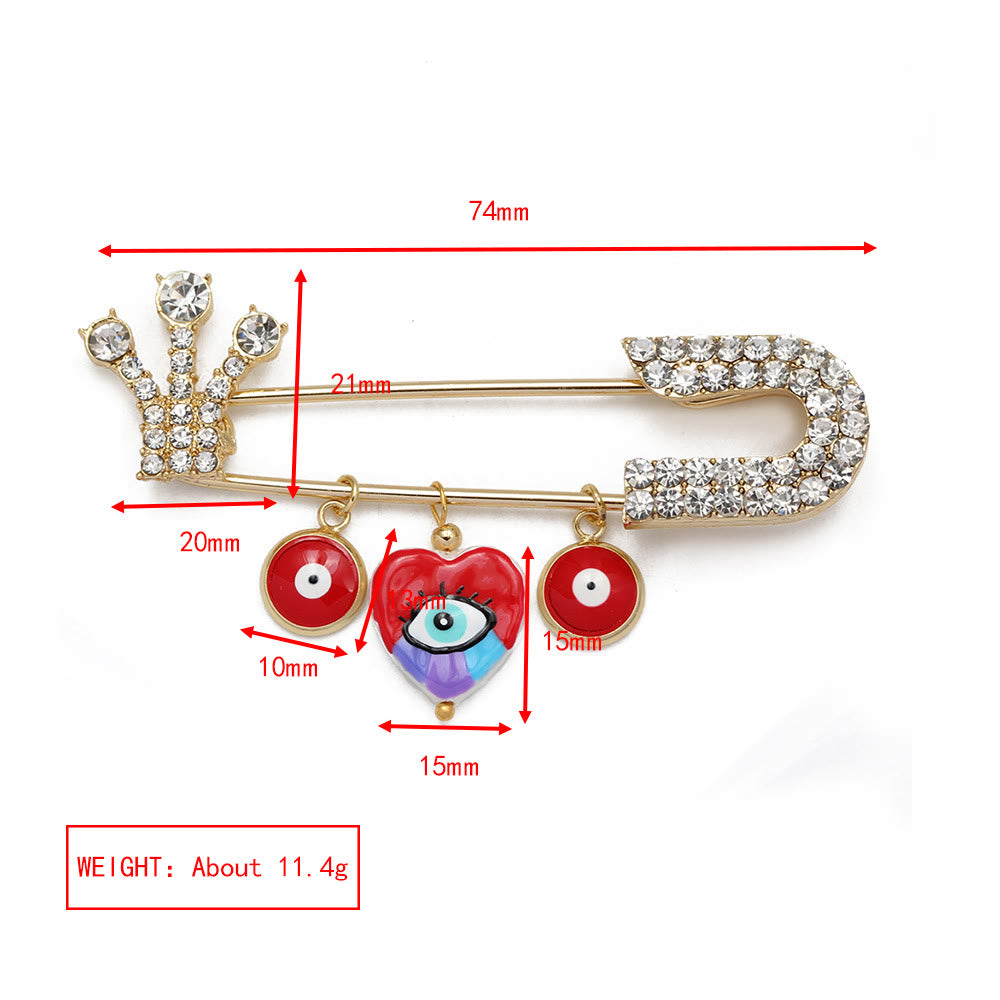 Spilla a forma di cuore con occhio maligno in zircone bianco Olivenorma 