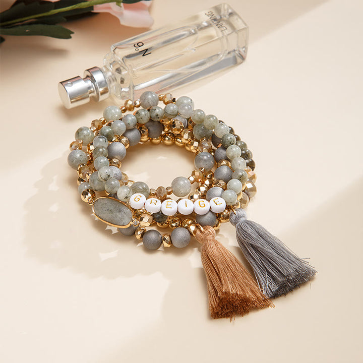 Olivenorma Set di 6 bracciali in cristallo naturale inciso