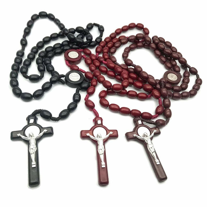 Collana con rosario e croce in perline di legno Olivenorma  - image 0