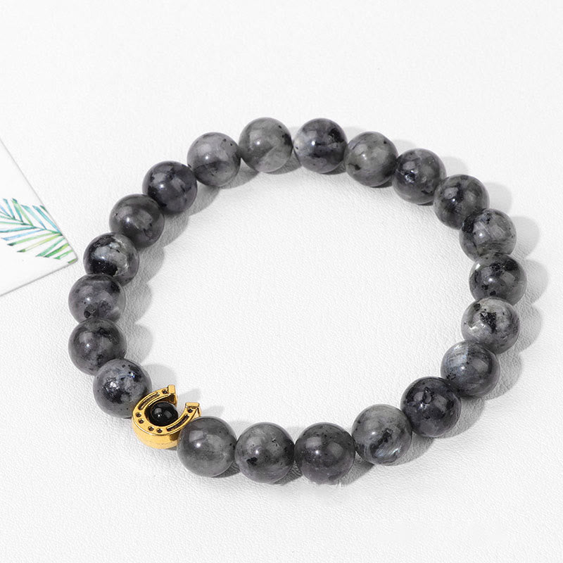Olivenorma Bracciale con ciondolo a forma di ferro di cavallo con perline in pietra naturale da 8 mm 