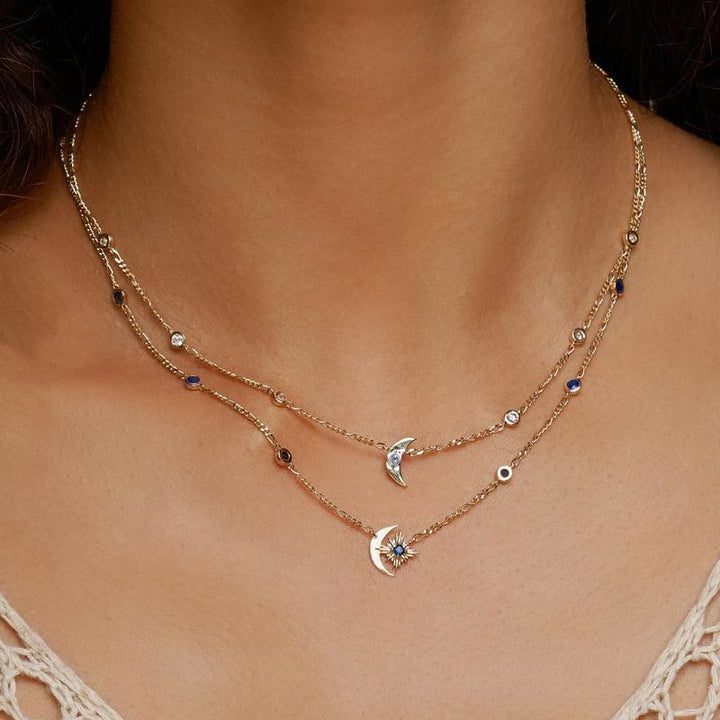 Collana Olivenorma Sapphire Moon Star in rame placcato oro