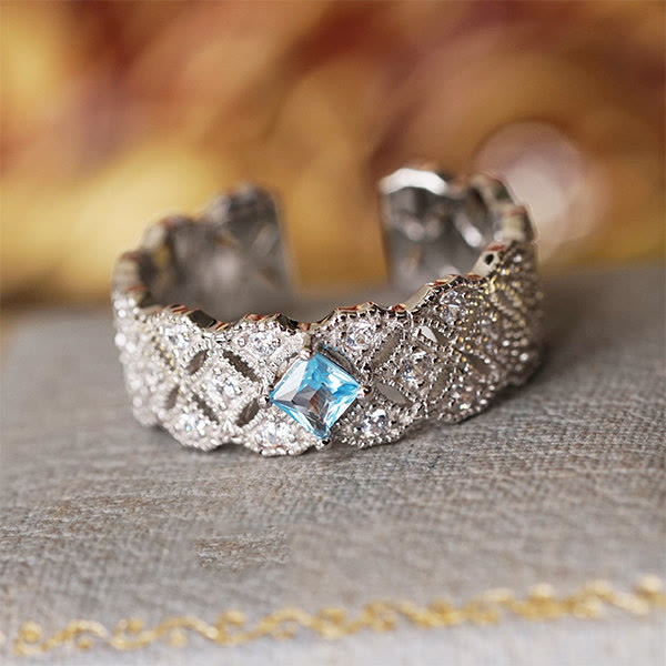 Anello Olivenorma "Sea Blue" Topazio Azzurro Retro 
