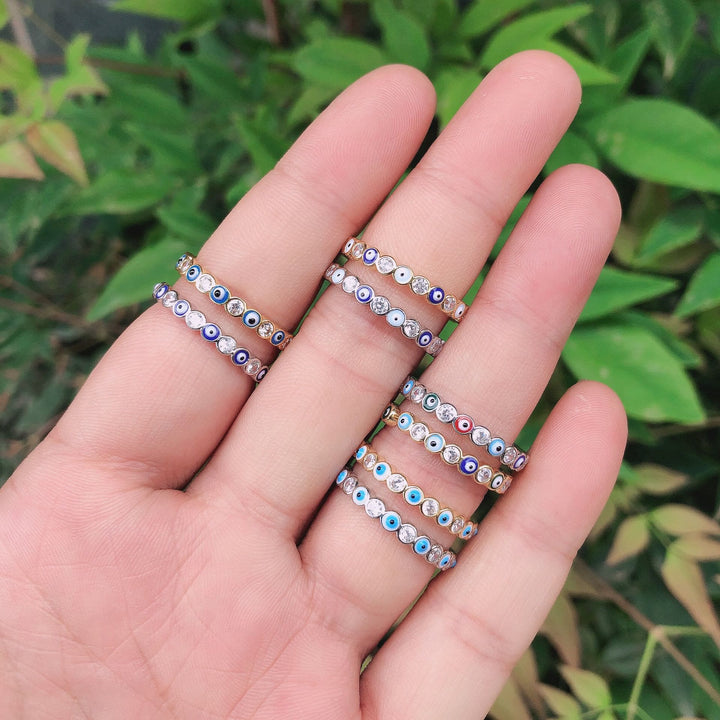 Olivenorma Anello regolabile con zircone bianco e colorato malocchio 