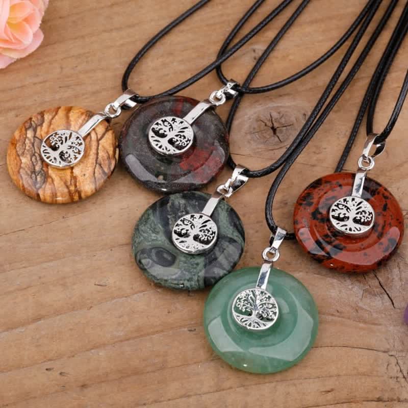 Collana con fibbia della pace in cristallo naturale Olivenorma e albero della vita