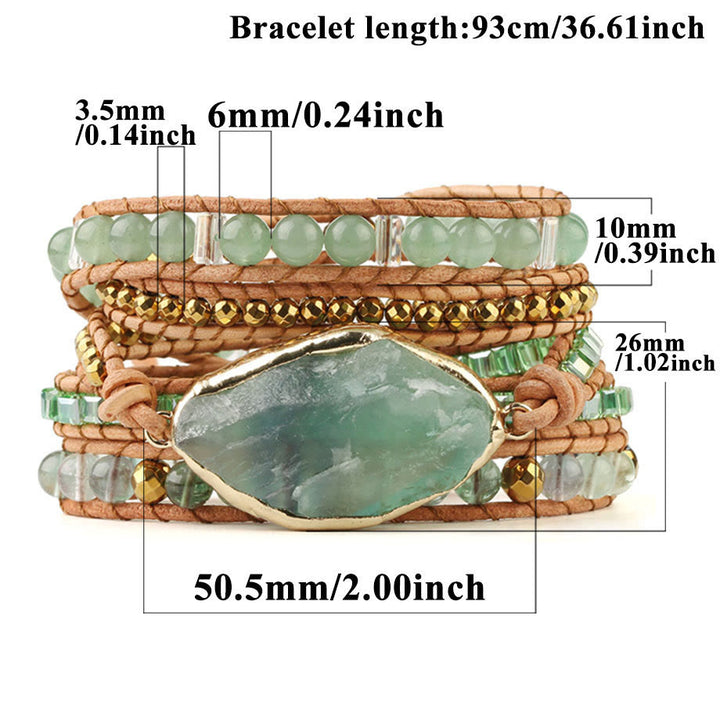 Olivenorma Bracciale intrecciato con perline di fluorite verde e prehnite 
