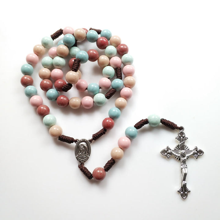 Olivenorma Perline Colorate Rosario Medaglia Maria Croce Collana 