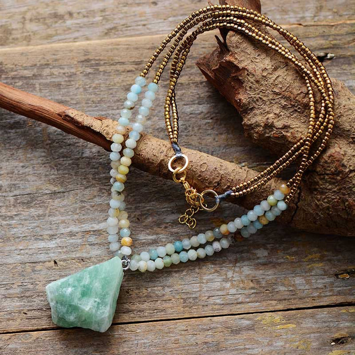 Collana con ciondolo a doppia catena in amazzonite naturale Olivenorma
