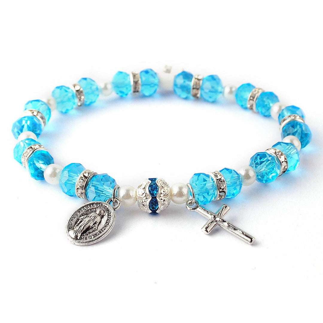 Braccialetto con croce cristiana in cristallo sfaccettato Olivenorma