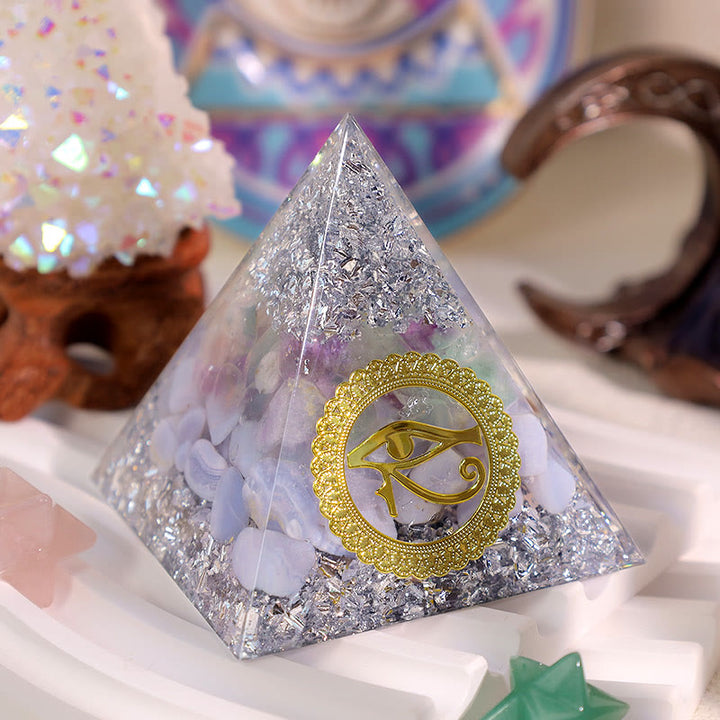 Olivenorma Calcedonio Blu Fluorite Occhio di Horus Piramide Orgonica