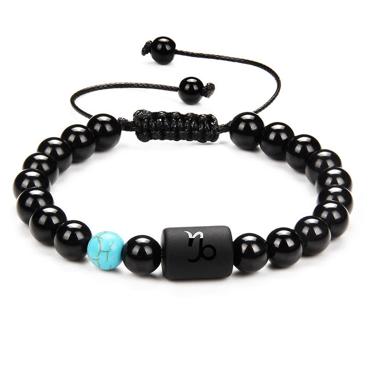 Olivenorma Bracciale intrecciato da uomo con zodiaco in onice nero naturale