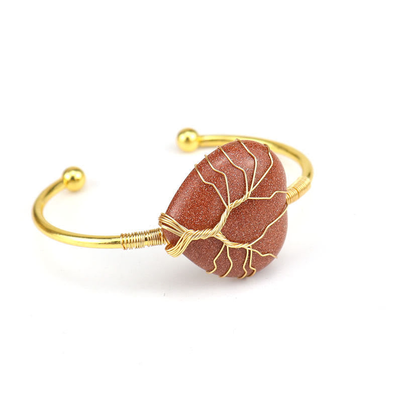 Olivenorma Bracciale in cristallo a forma di cuore naturale avvolto in filo di rame dorato