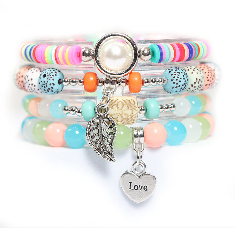 Set di braccialetti di perle con ciondolo a forma di cuore e foglia Olivenorma