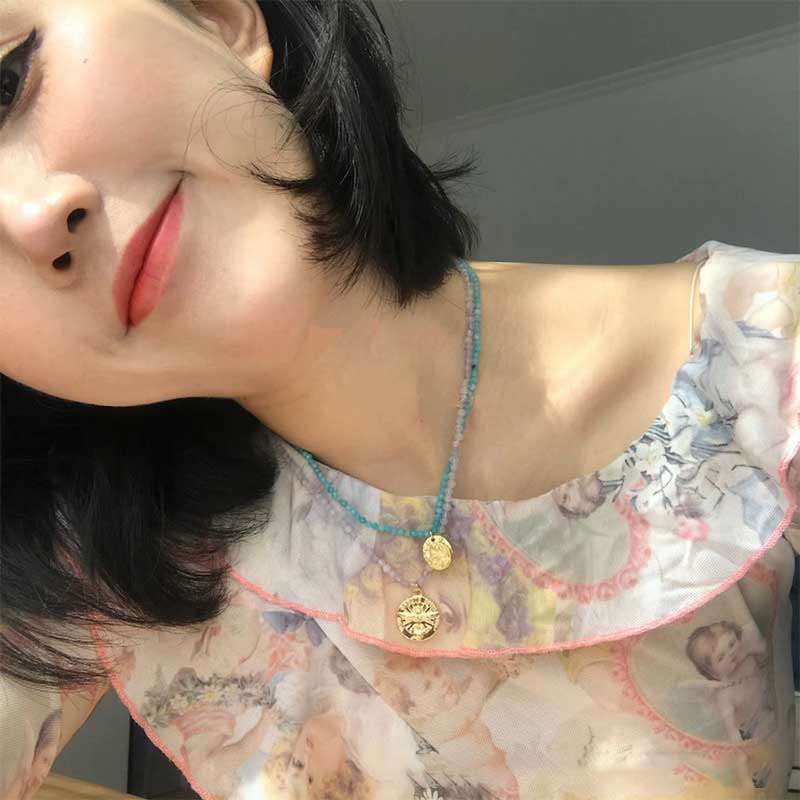 Collana con ciondolo in metallo con cristallo naturale Olivenorma